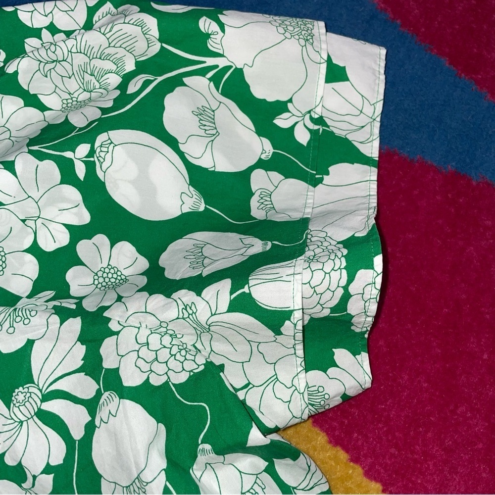 J. Crew Smocked One Shoulder Kelly Green Floral Blouse Top Small - Picture 6 of 8